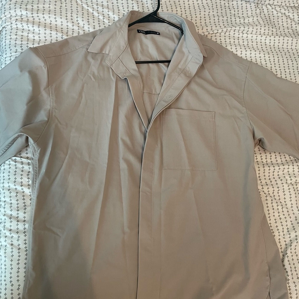 Men’s Tan Button-Up Shirt & Pant Set